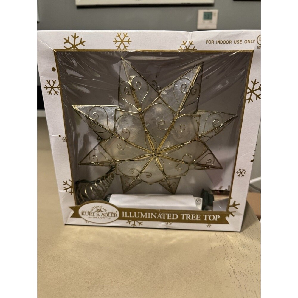 Kurt Adler Capiz Shell Lighted Star Christmas Tree Topper Illuminated -